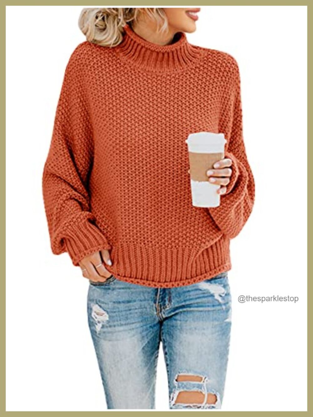 Womens Oversized Turtleneck Sweater Batwing Long Sleeve Chunky Knit Pullover